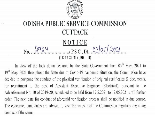 OPSC AEE DV Schedule 2021 Postponed due to COVID-19 @opsc.gov.in, Check Latest Updates 